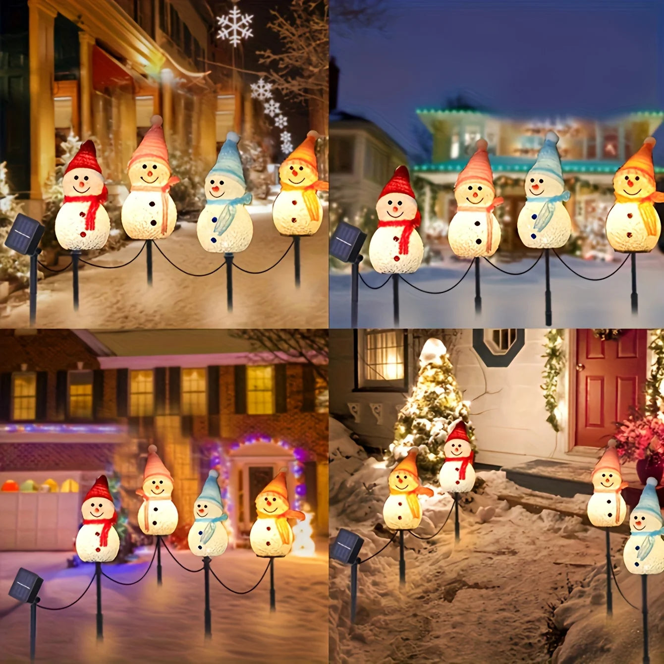 Solar Powered Snowman Lights 4 Piece Outdoor Garden String Set