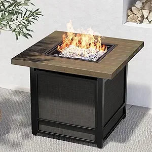 Propane Outdoor Square Smokeless Fire Pit Table With Woodgrain Finish