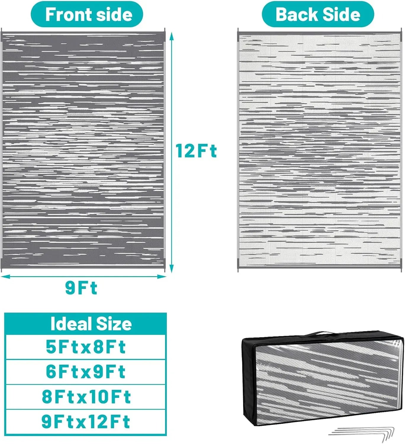Outdoor Patio Rug for RV Camping and Deck Waterproof Reversible