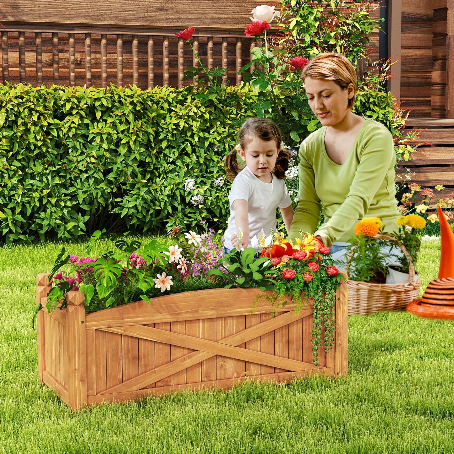 LIFEZEAL Wooden Raised Garden Bed With Drainage Holes