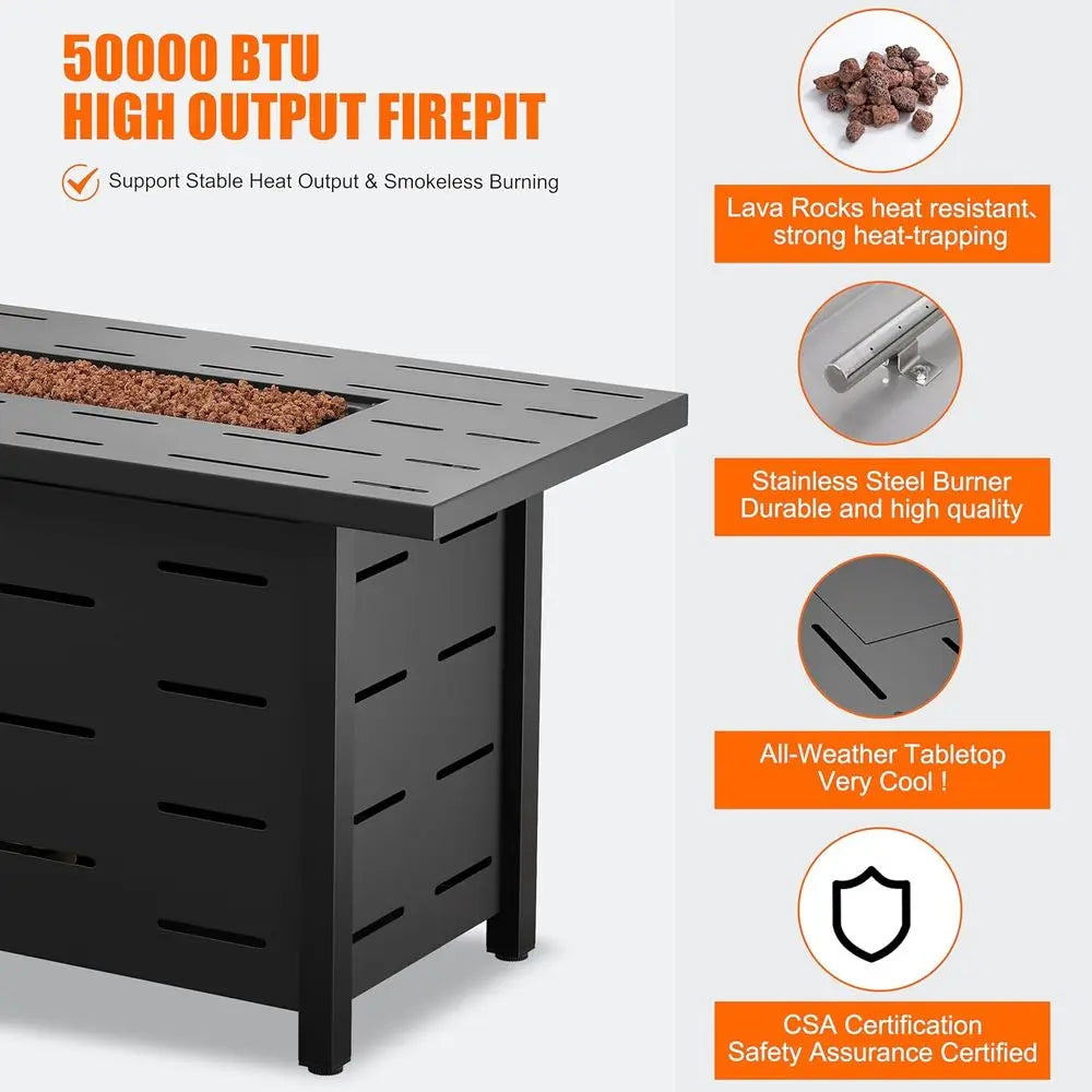 Outdoor Rectangle Propane Fire Pit Table With Cover 50K BTU