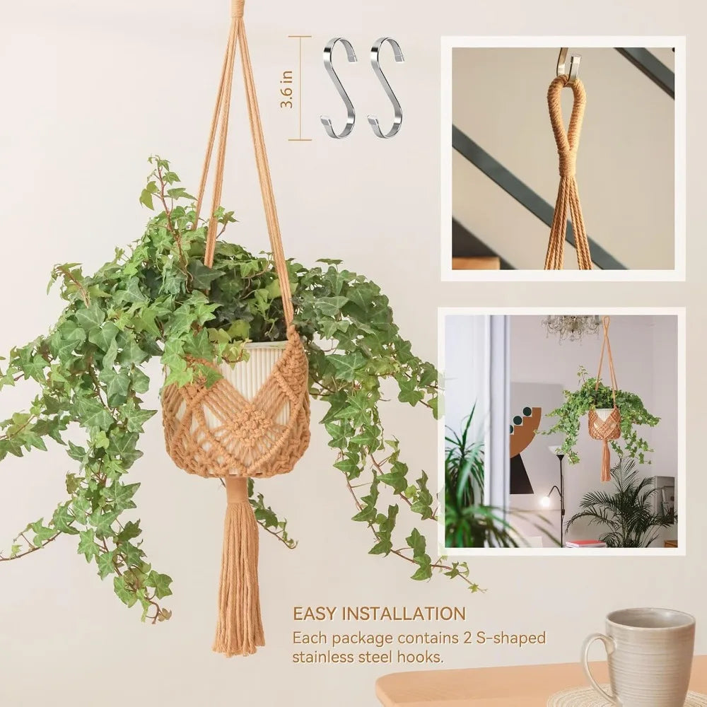 Macrame Plant Hangers 2 Pack With S Hooks Indoors Handmade