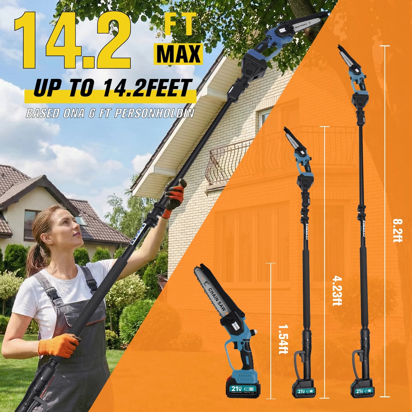 Two-In-One Cordless Pole Saw And Mini Chainsaw Tree Trimmer Extension Pole