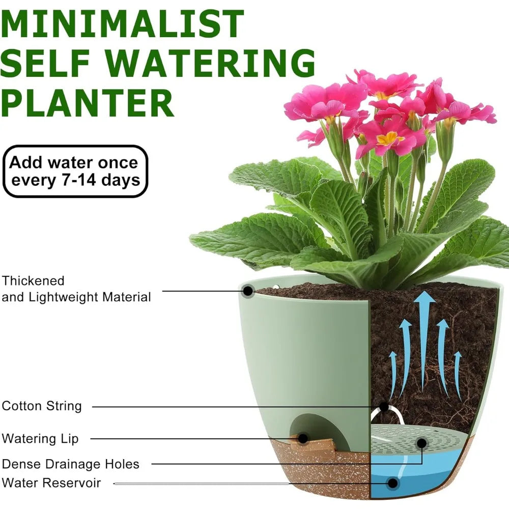 NBVCX Self Watering Plant Pots Set Of 5 Indoor Outdoor