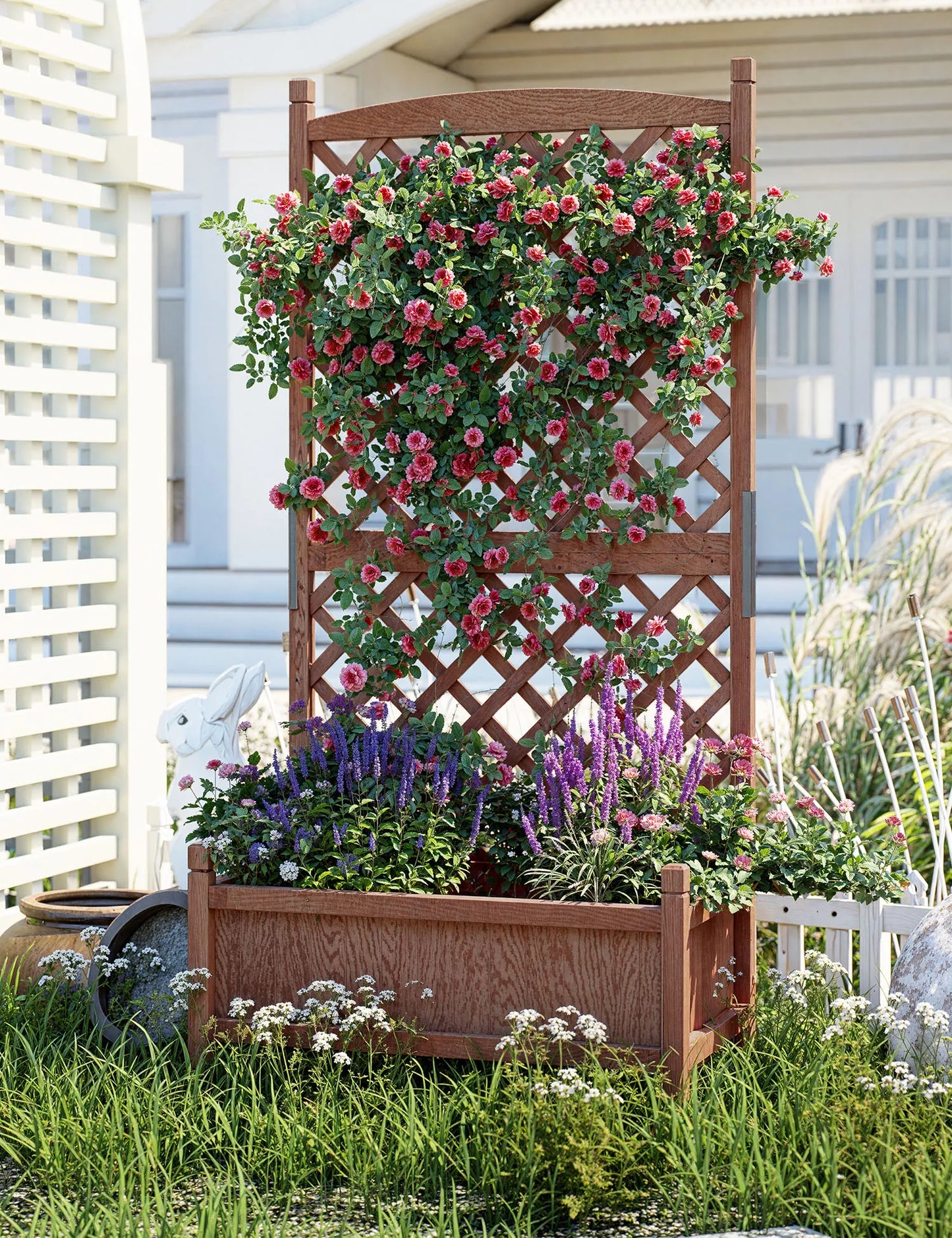 Twister.CK Wood Planter Box With Trellis Wheels Raised Garden Bed