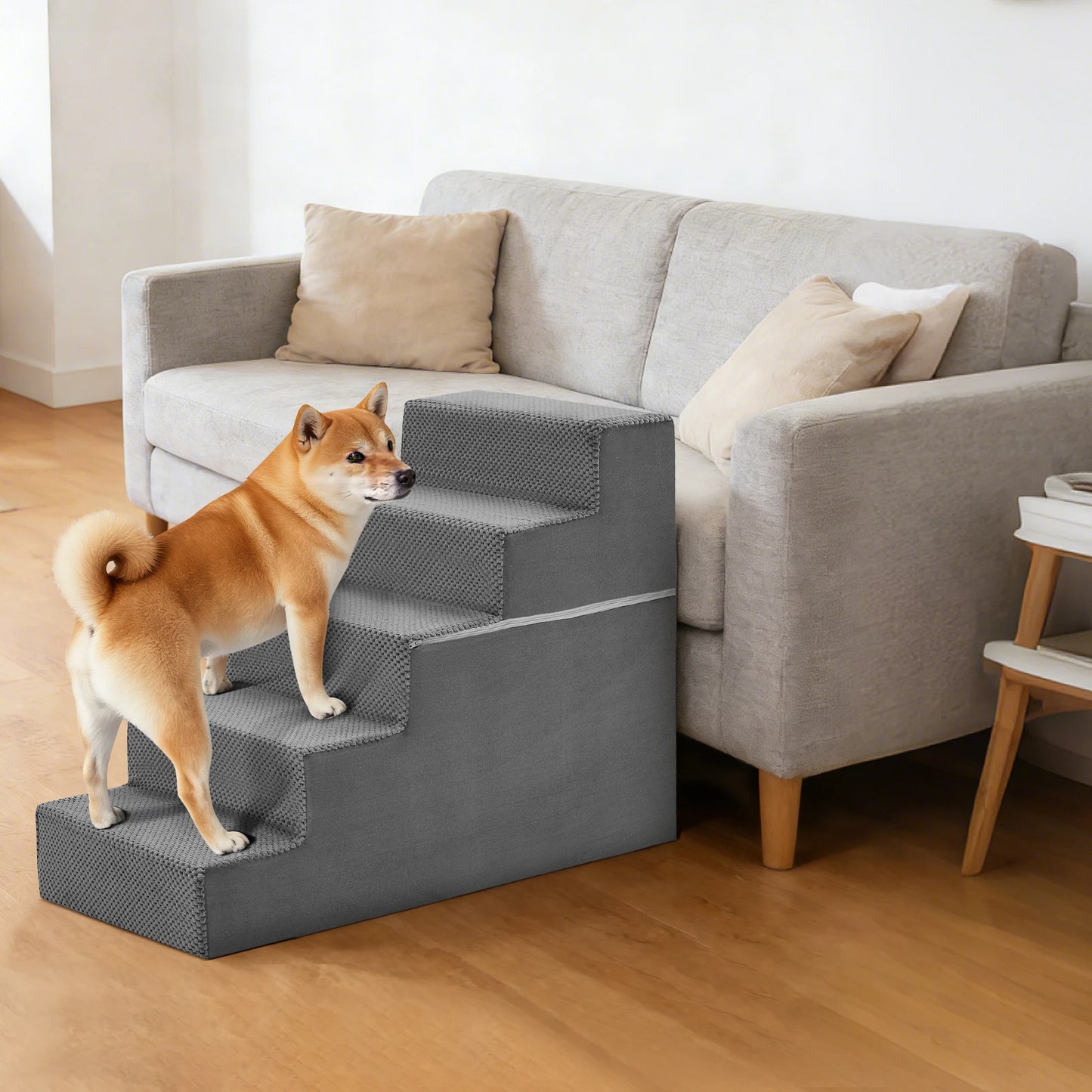 JHK 3-5 Step Right Angled Foam Dog Stairs Ramp NonSlip