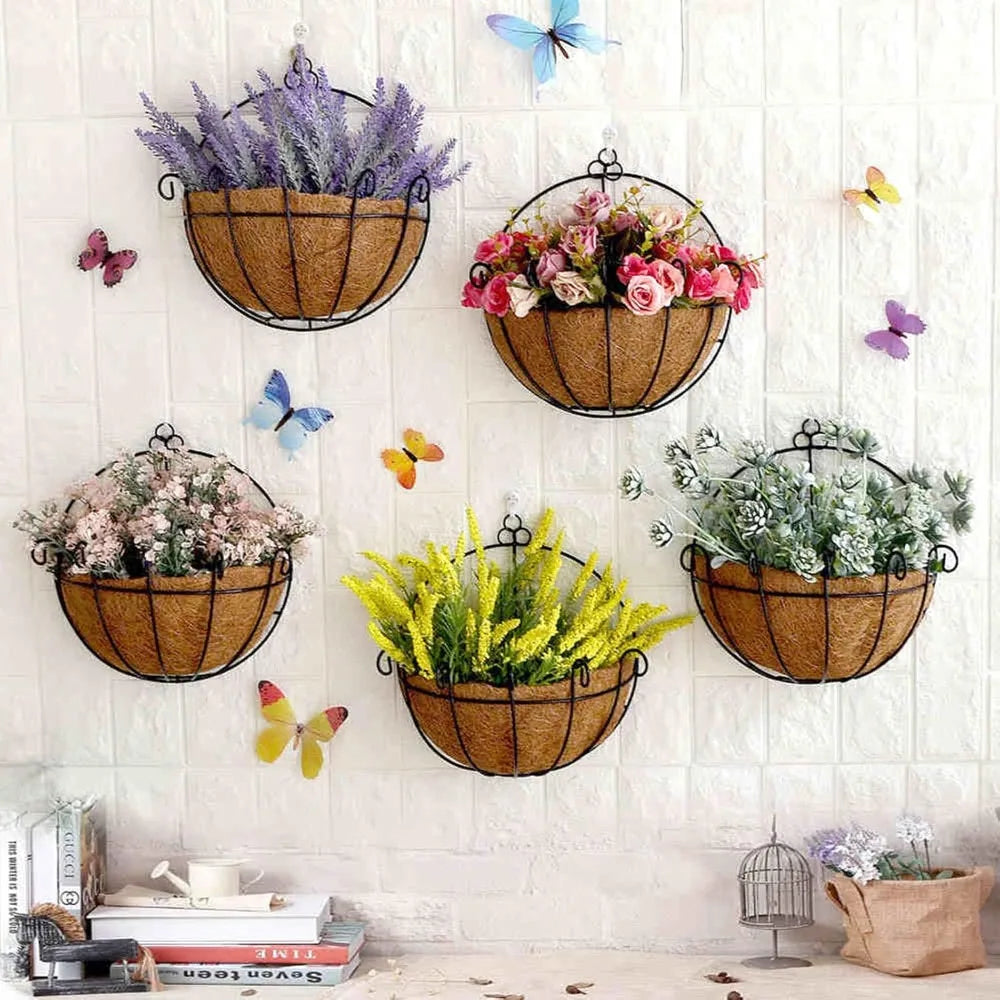 Two Pack Wall Hanging Planter Baskets With Coco Liners For Indoor Outdoor