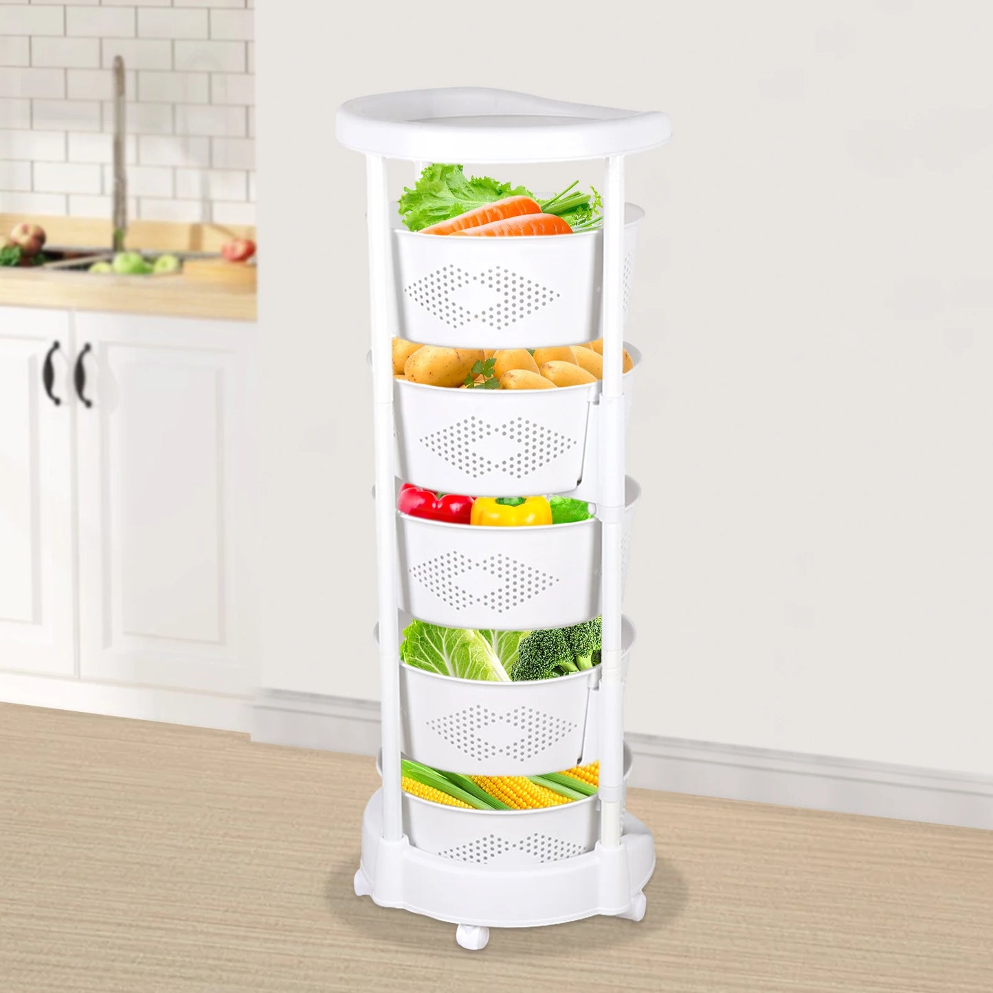 Bymaocar 5-Tier Rotating Storage Shelf With 180-Degree Swivel Casters