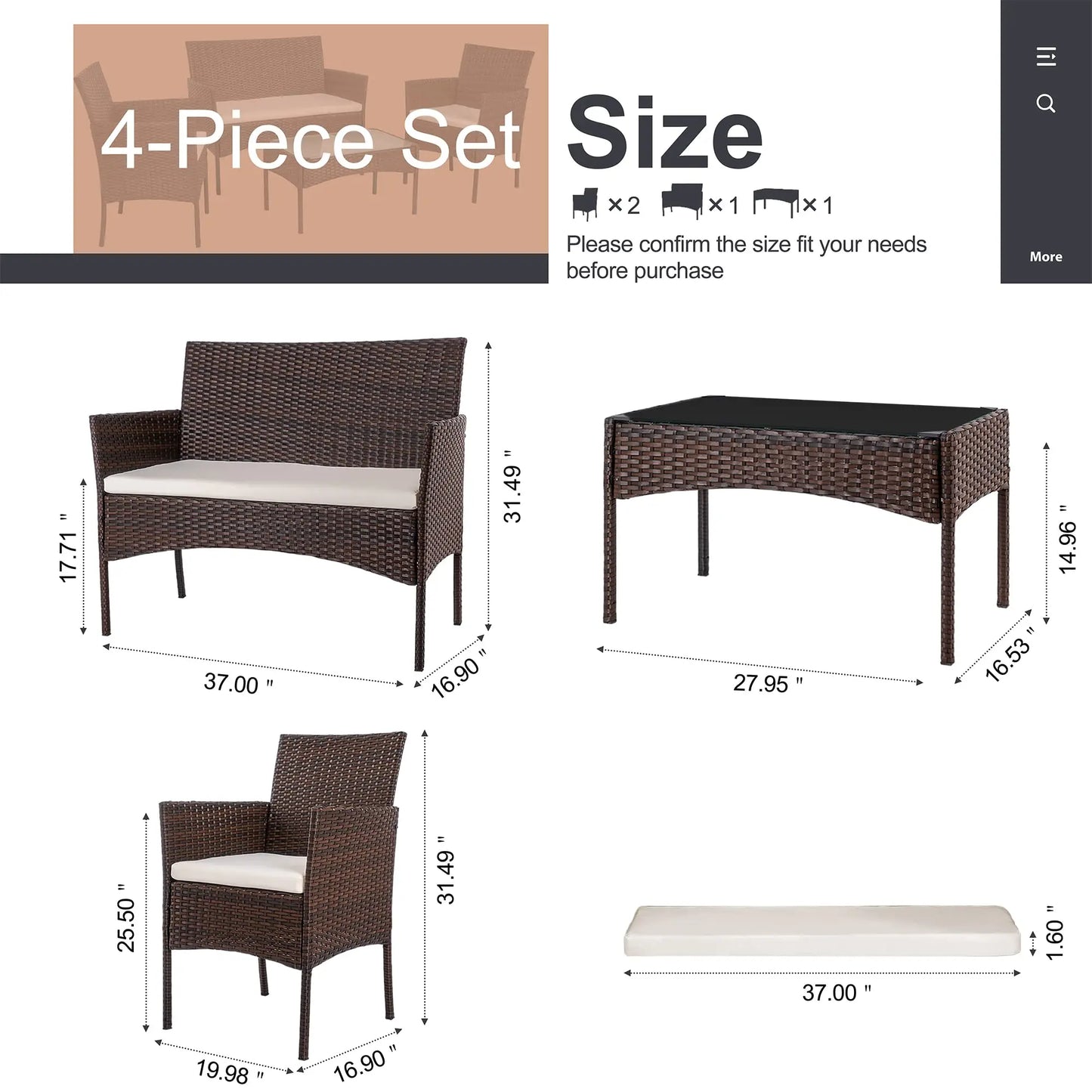 Outdoor Wicker Rattan Patio Furniture Set With Loveseat Coffee Table