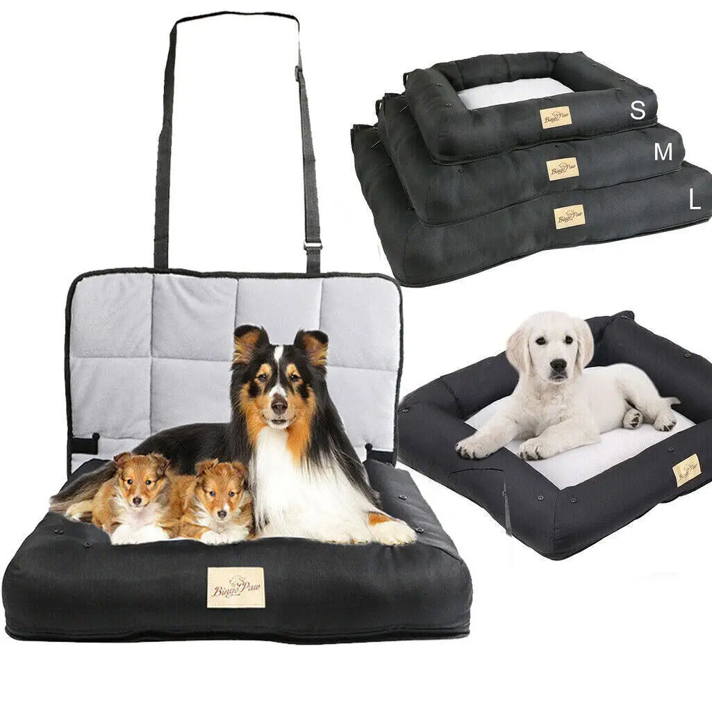 BINGOPAW Waterproof Dog Car Seat Bed With Removable Pad Cover And Safety Belt