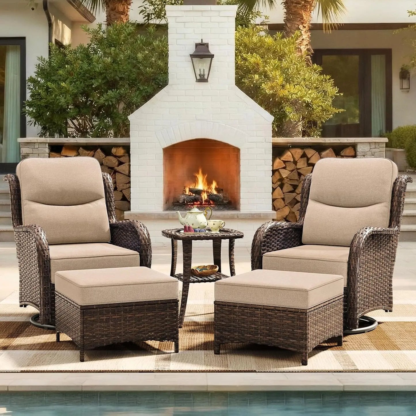 Luxury 5 Piece Wicker Patio Set With Cushions All Weather