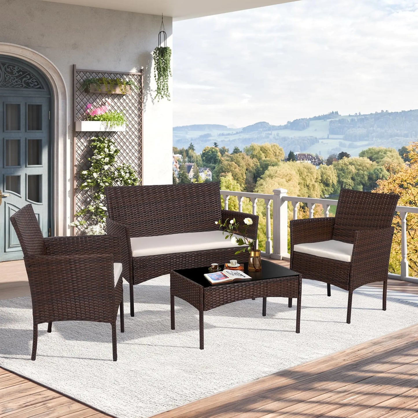 Outdoor Wicker Rattan Patio Furniture Set With Loveseat Coffee Table