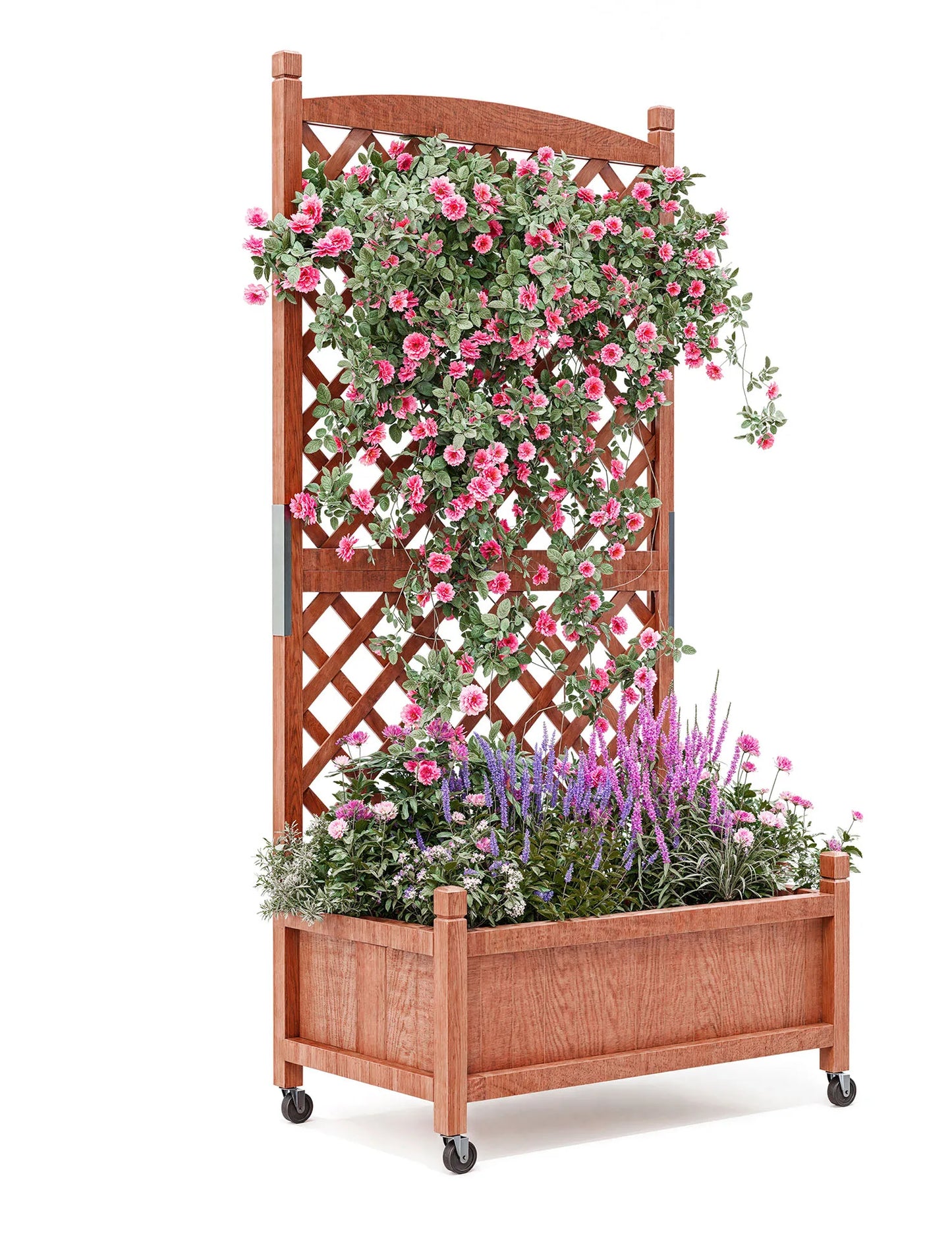 Twister.CK Wood Planter Box With Trellis Wheels Raised Garden Bed