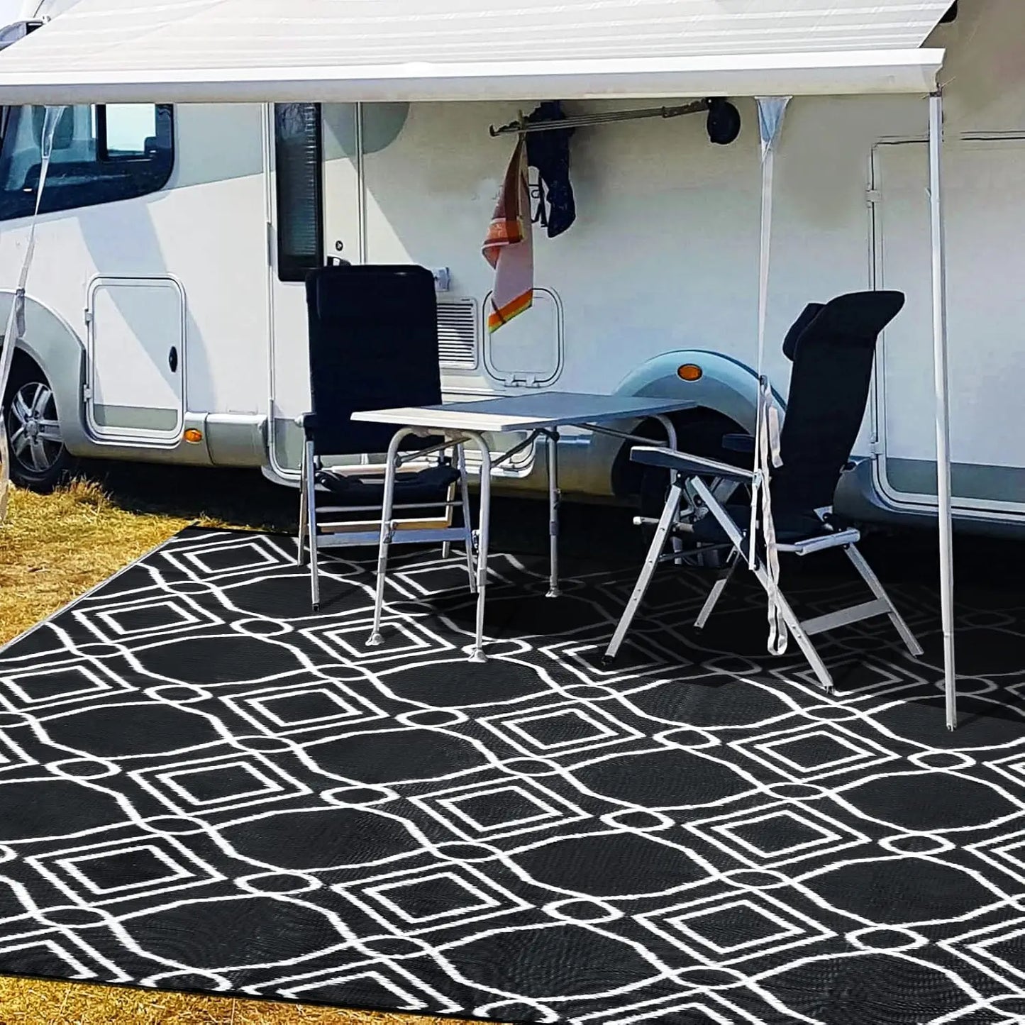 Outdoor Rug Waterproof RV Camping Patio Reversible With Corner Loops