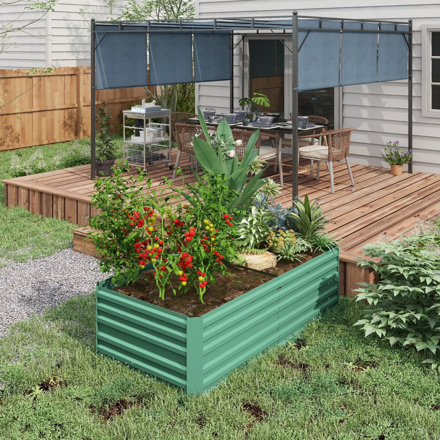 Outsunny Galvanized Raised Garden Bed Kit With Reinforcing Bars Vegetables