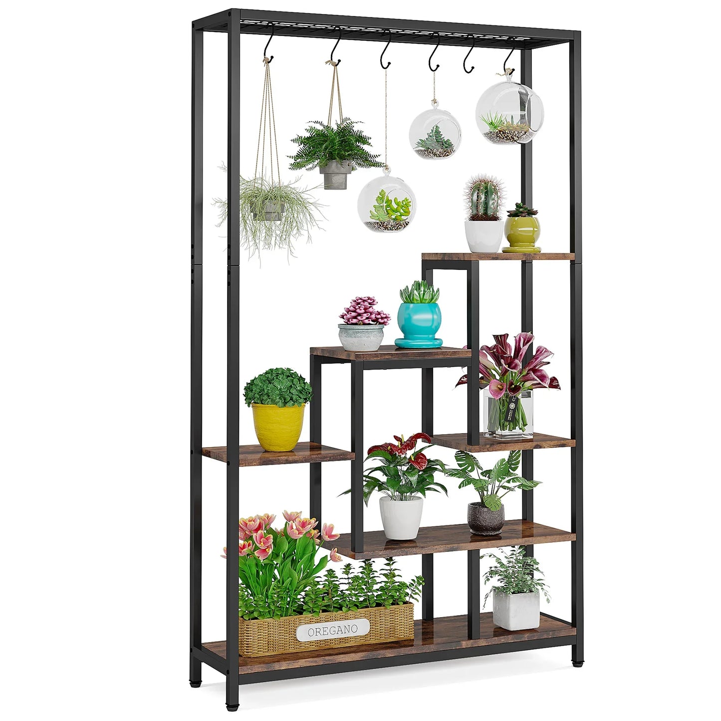 Tribesigns Five Tier Tall Indoor Plant Stand With Hanging Hooks