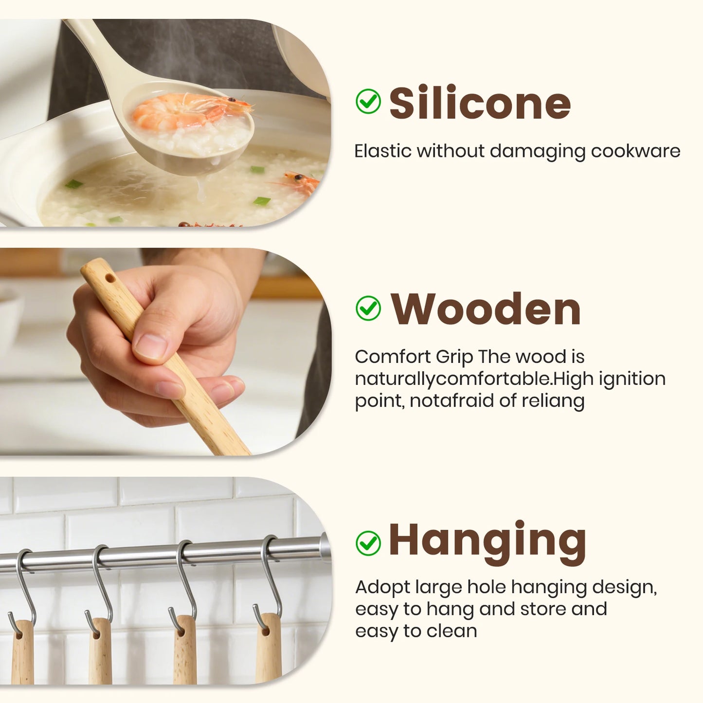 Silicone Wooden Handle 44 Piece Nonstick Kitchen Utensil Set FoodGrade