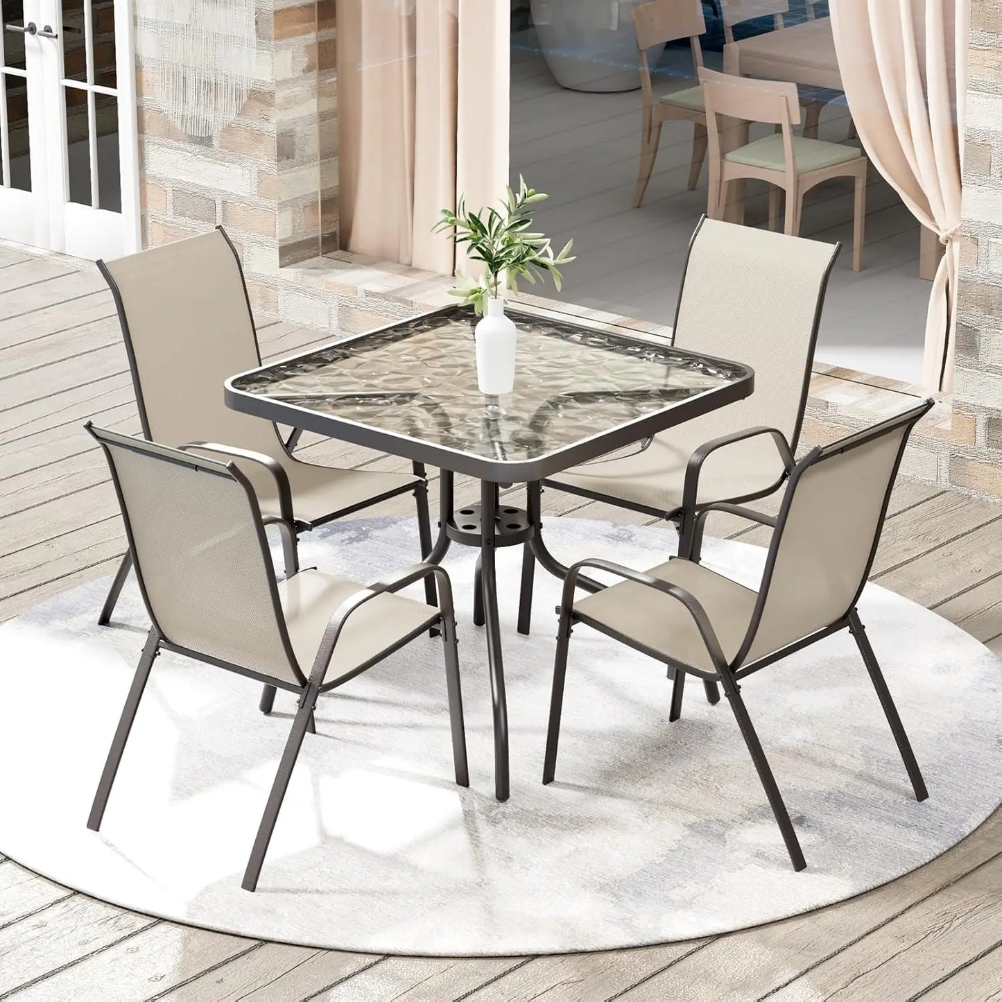 Outdoor Patio Dining Set With Glass Table And Chairs