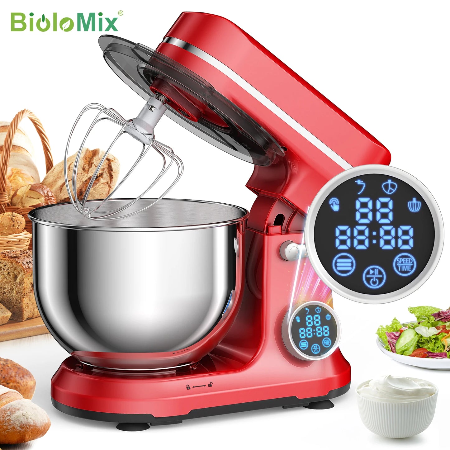 Biolomix 1200W Stand Mixer With Dough Hook And 11 Speeds