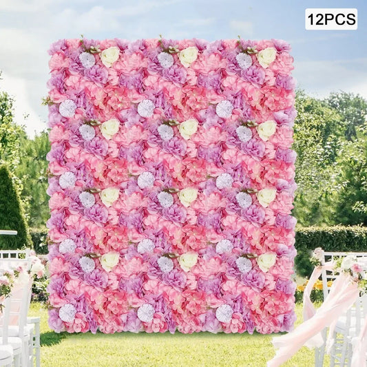 12 Piece 3D Silk Flower Wall Panels Backdrop Hydrangea Rose