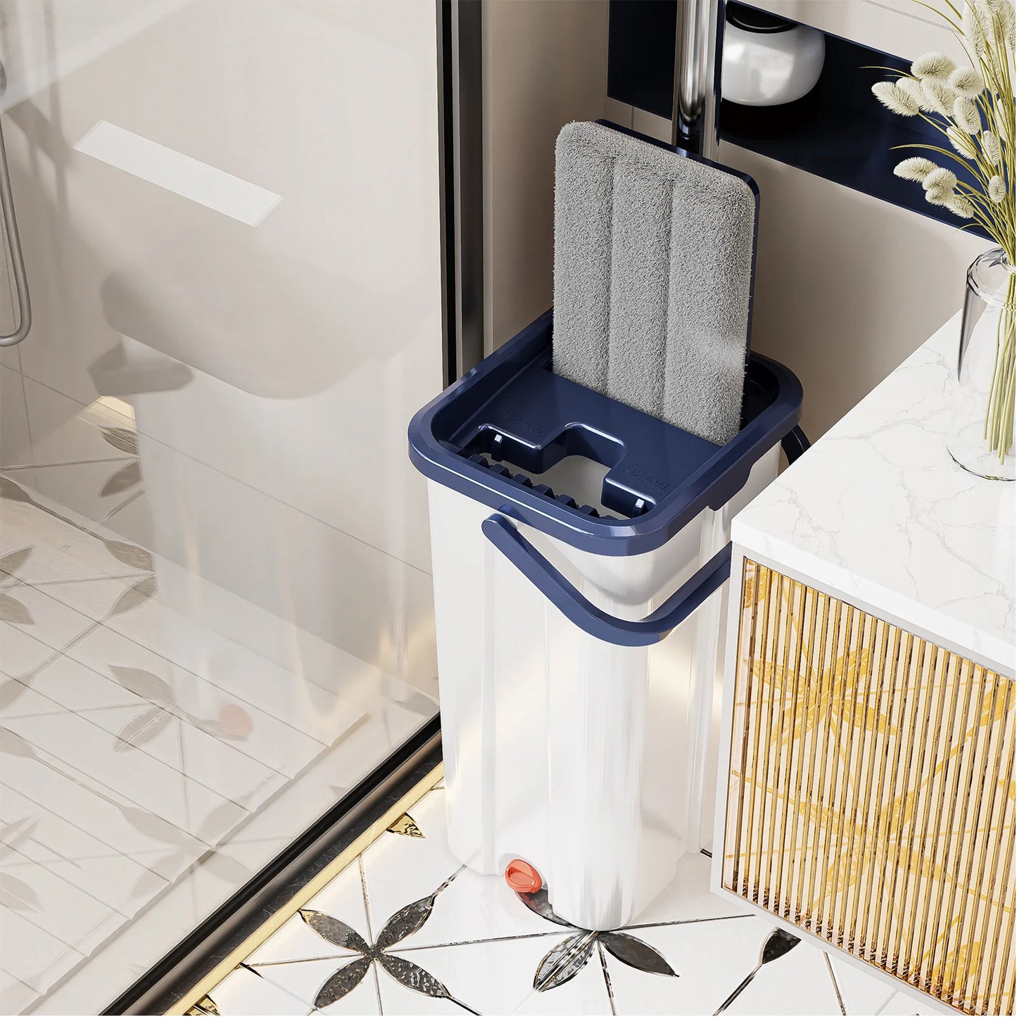Microfiber Mop With Hands Free Bucket For Separate Clean And Dirty Water
