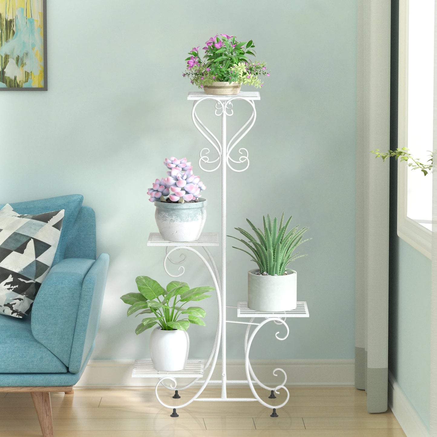 BINGOPAW Metal Plant Shelf 4 Tier Indoor Garden Stand