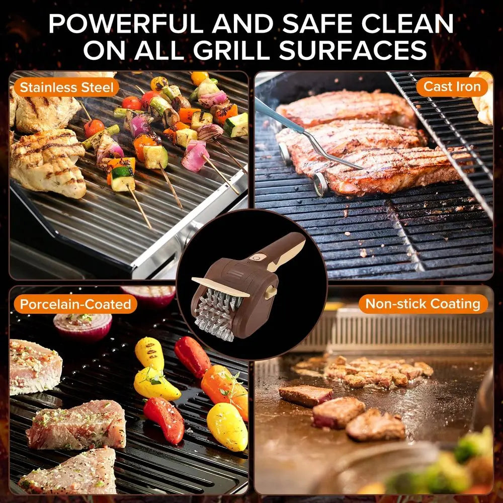 Electric BBQ Grill Brush Rechargeable Cordless Indoor Outdoor Grilling