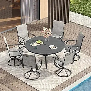 Outdoor Patio Dining Set for 6 with Round Table and Umbrella Hole