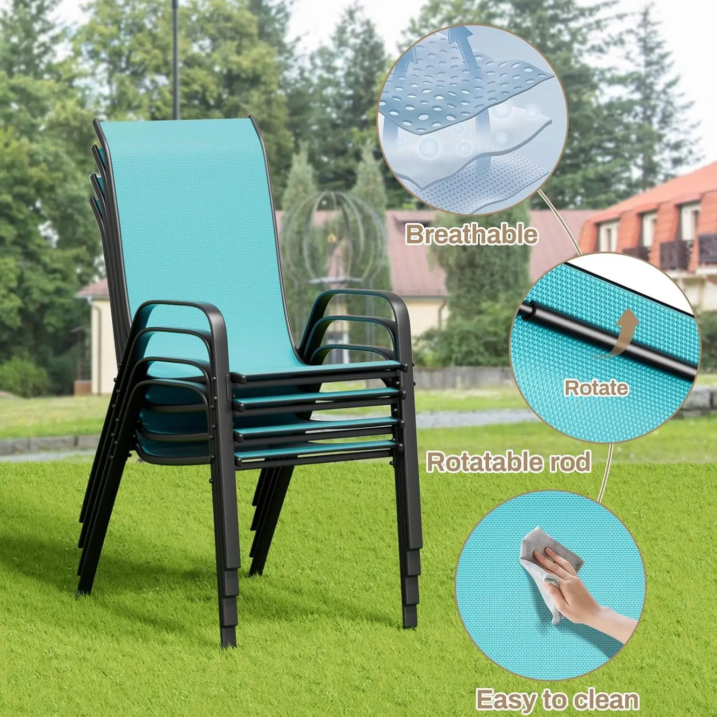 Patio Dining Set With Table And Four Textilene Chairs