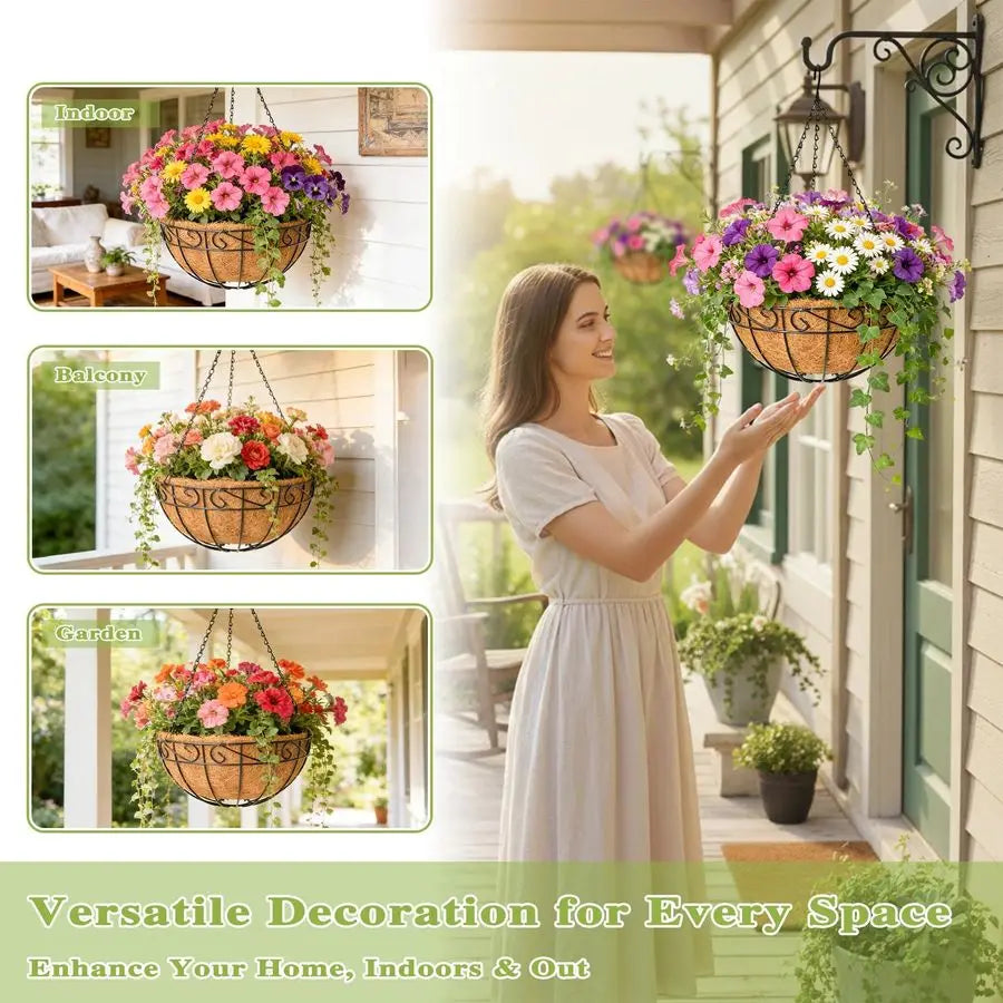 XMSJ 4 Pack Outdoor Hanging Plant Baskets With Coco Liners