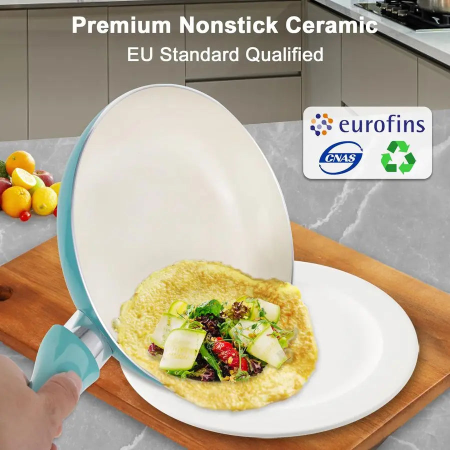 XMSJ 11 Piece Nonstick Ceramic Pots And Pans Cookware Set With Stay Cool Handles