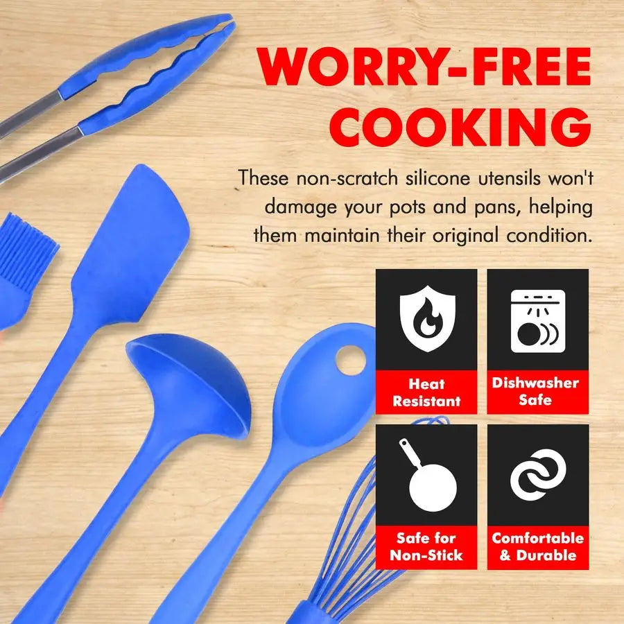 9 Piece Silicone Kitchen Tool And Utensil Set For Cooking