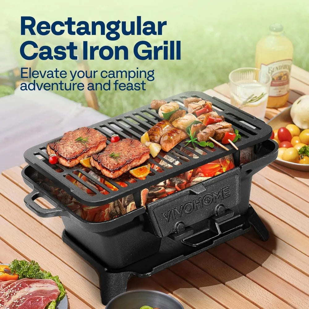 NBVCX Portable Rectangle Charcoal Grill With Double-Sided Grate