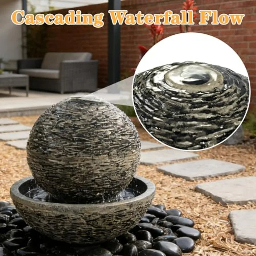 Outdoor Resin Stone Sphere Water Fountain With Pump For Patio