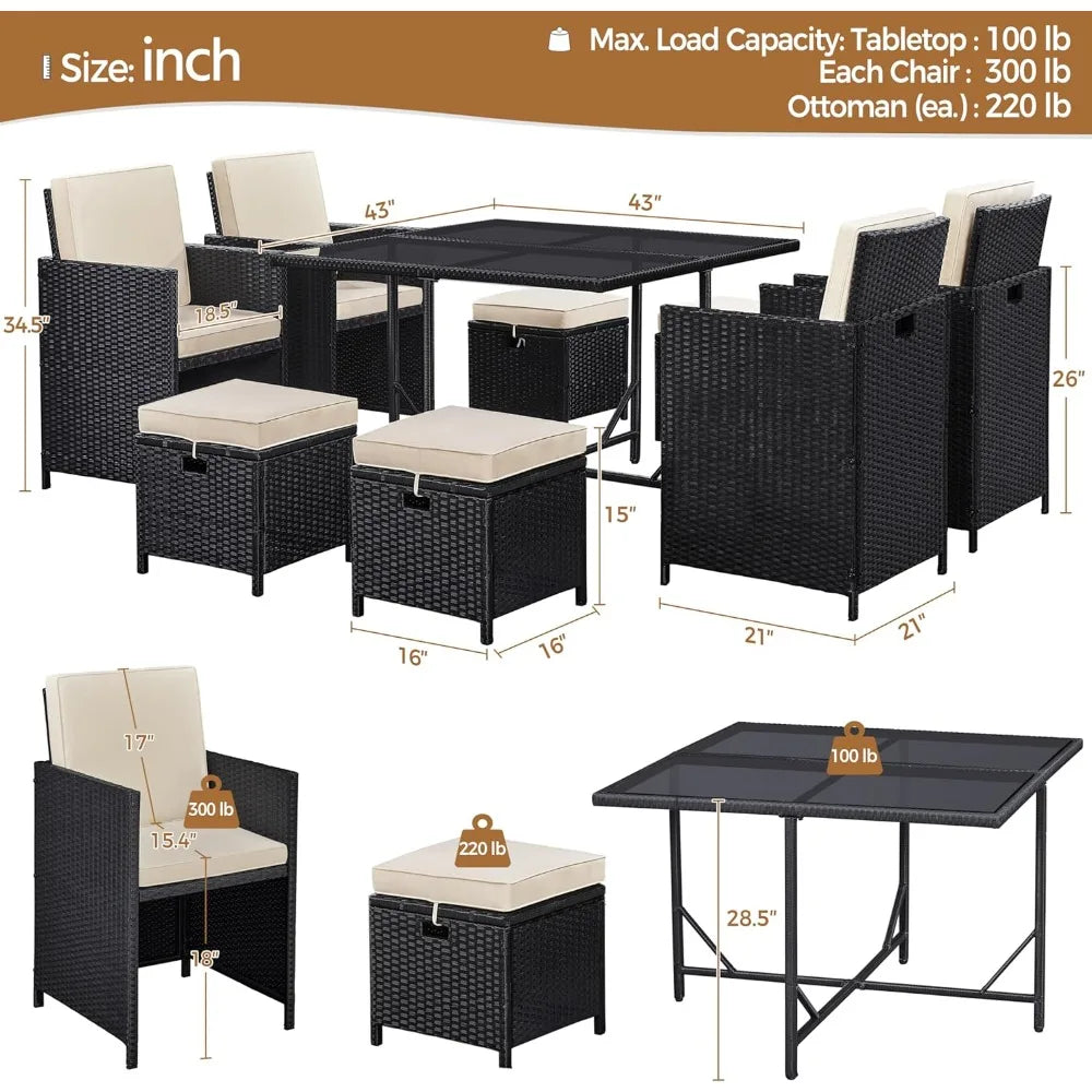 9 Piece Outdoor Patio Dining Set With Glass Table Ideal