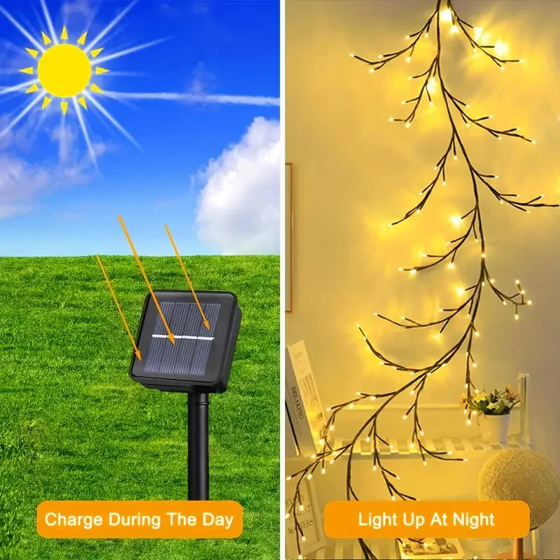 A-Convey Solar Willow Vine Light 72LED 8 Modes Outdoor Gardens