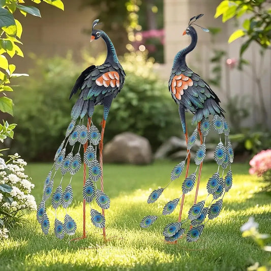 Extra Large Metal Peacock Garden Statue With Stable Ground Stakes
