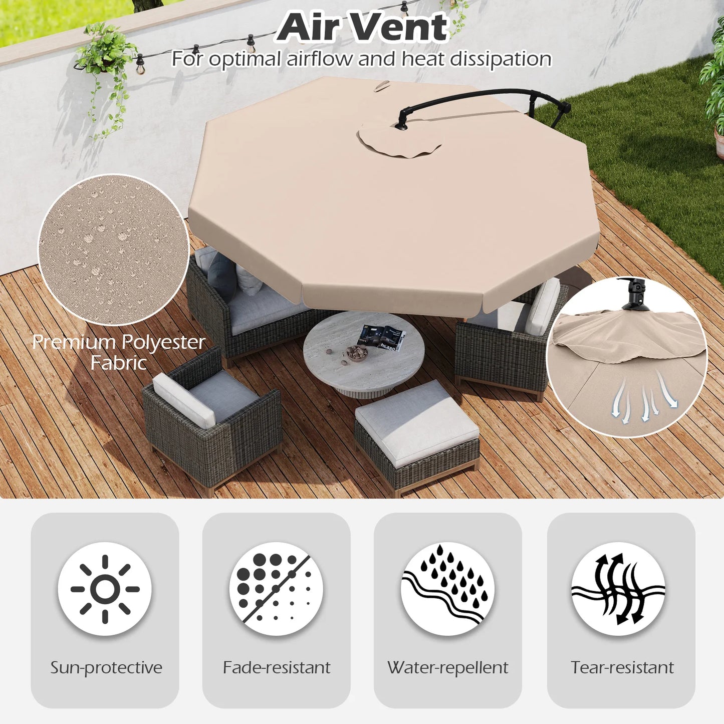 LIFEZEAL Offset Hanging Cantilever Patio Umbrella With Cover