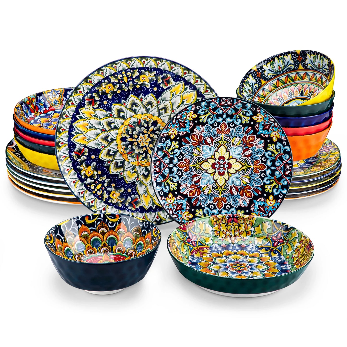 MALACASA Ceramic Dinnerware Set Bohemian Style For 6
