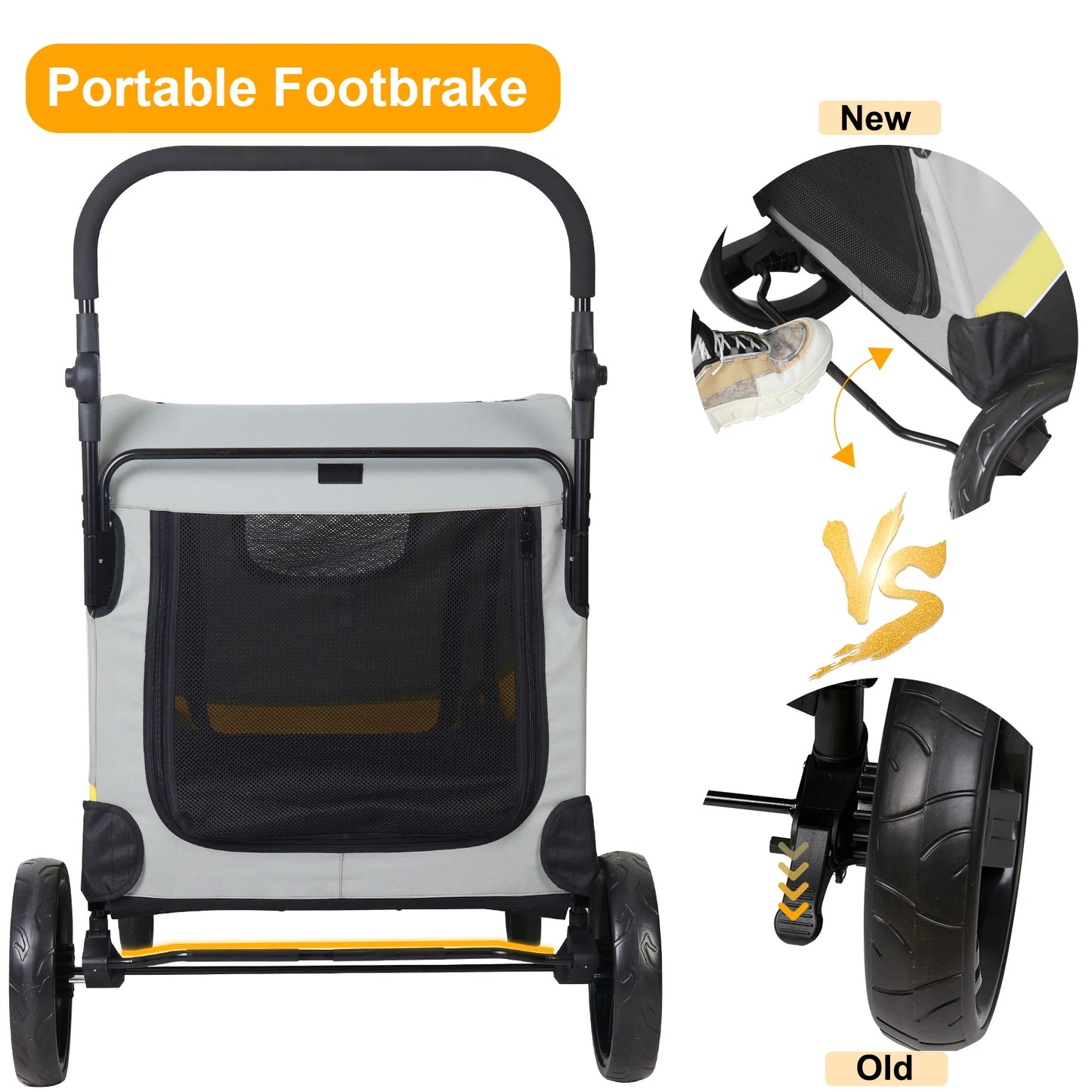 Pet Stroller For Two Dogs With Folding Zipper Divider
