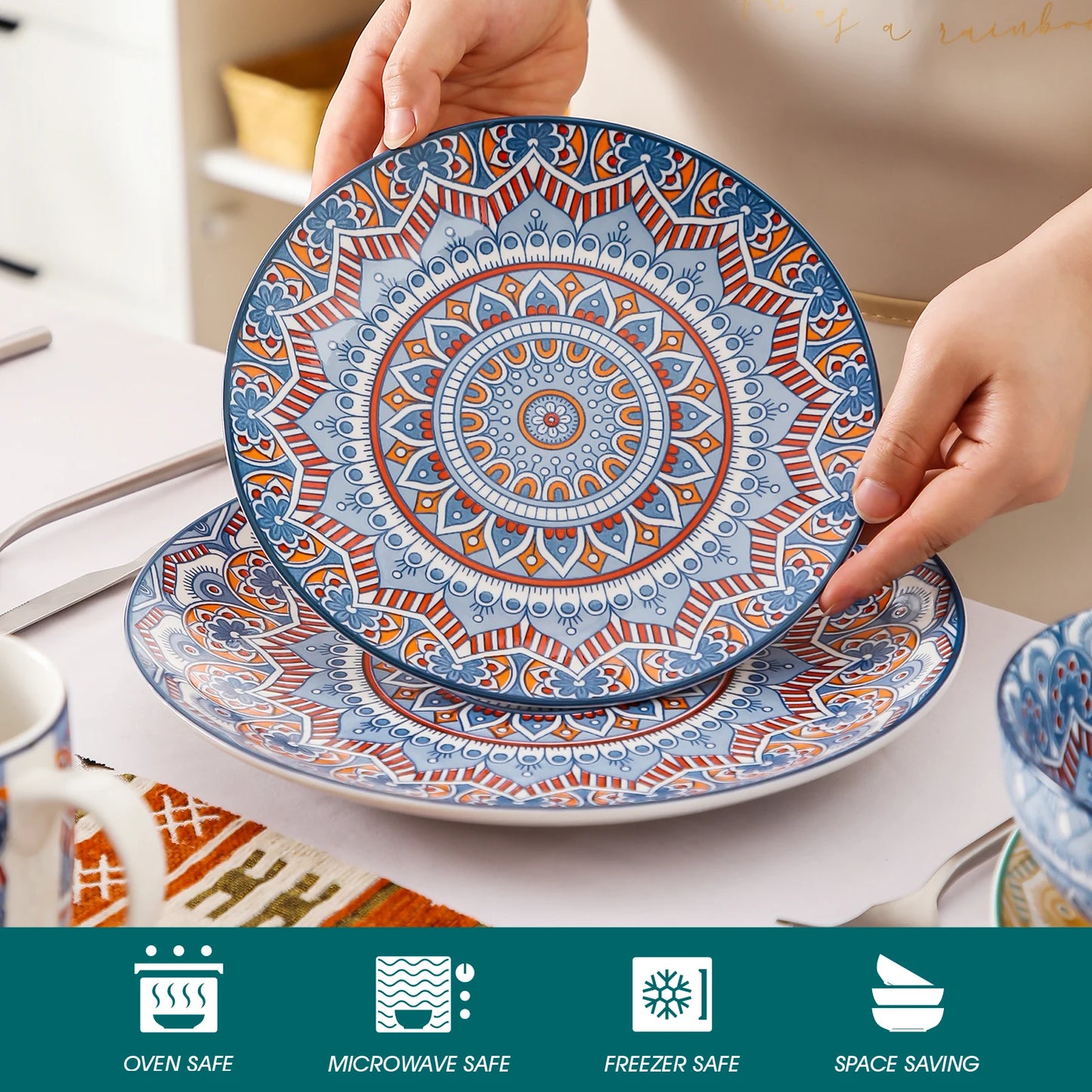 Malacasa Mandala Patterned Geometric Ceramic Dinnerware Set Porcelain Tableware