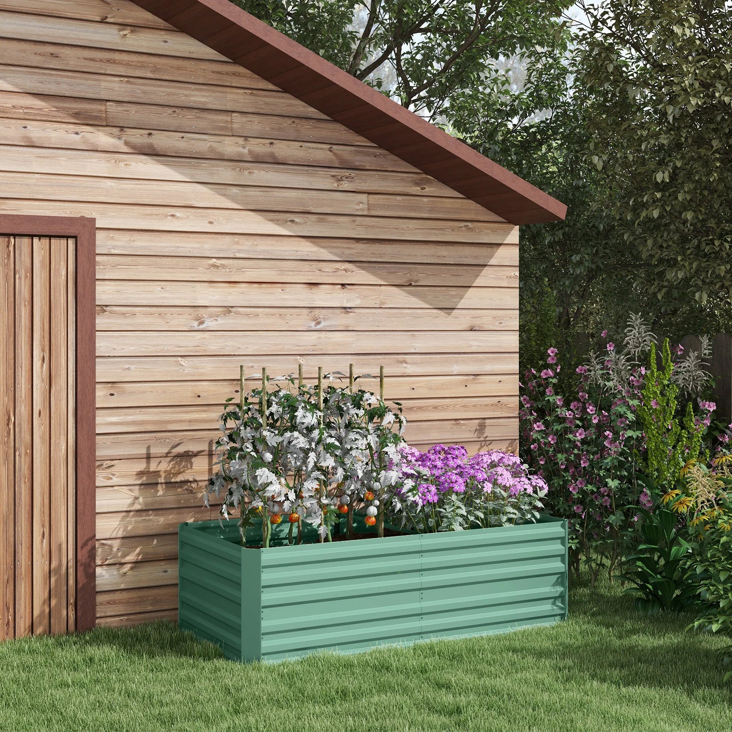 Outsunny Galvanized Raised Garden Bed Kit With Reinforcing Bars Vegetables