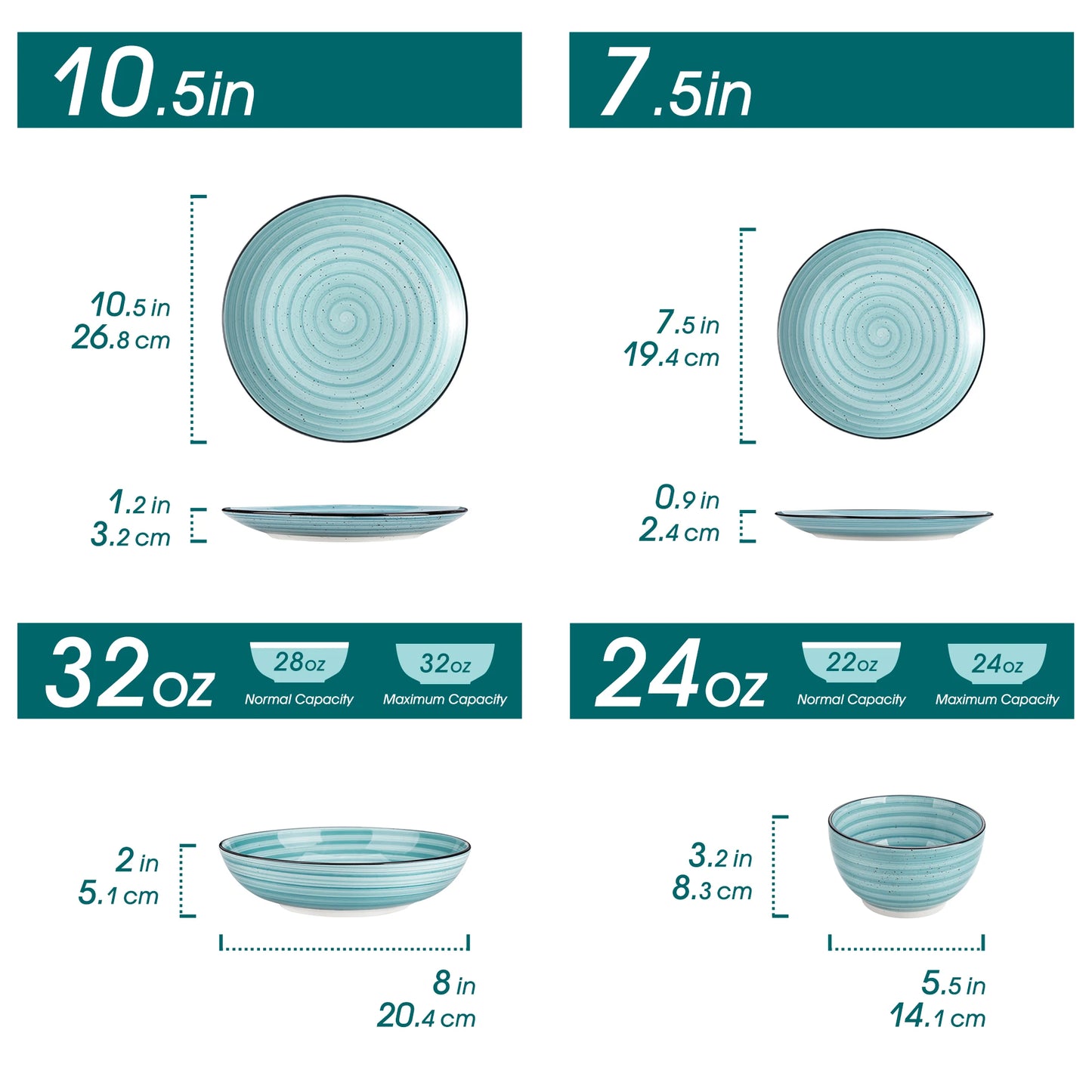 Malacasa 24/48 Piece Ceramic Dinnerware Set Handpainted Spiral