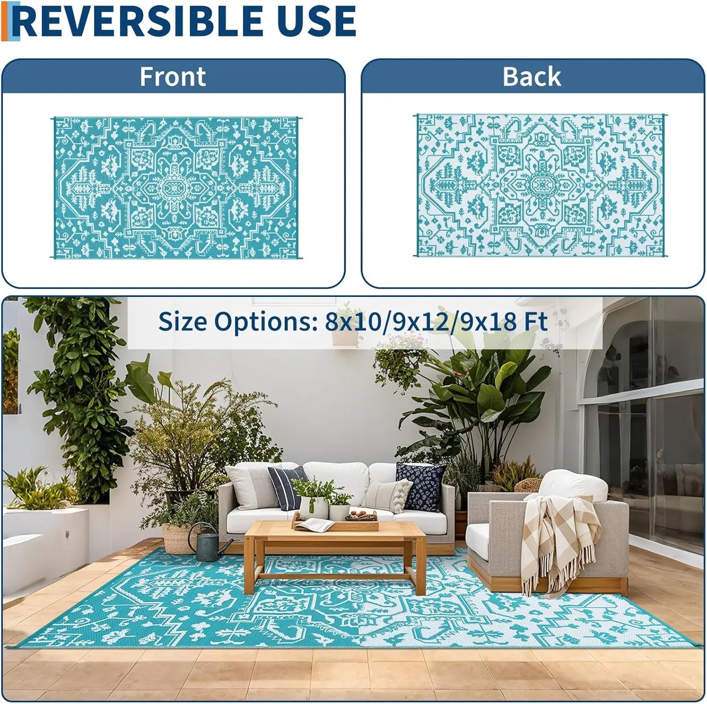 TWISTER.CK Waterproof Outdoor Rug Stain-Resistant Patio Mat