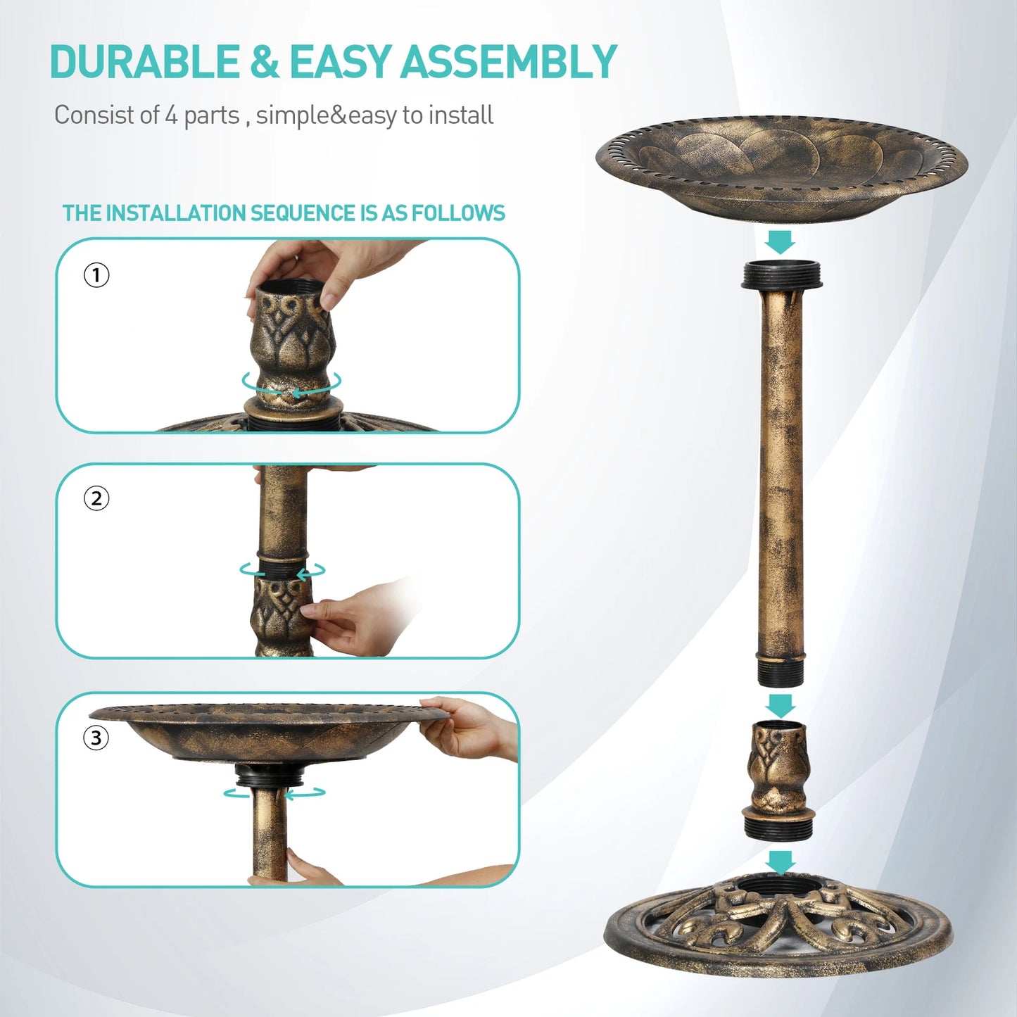 Pedestal Bird Bath Freestanding Antique Design Garden