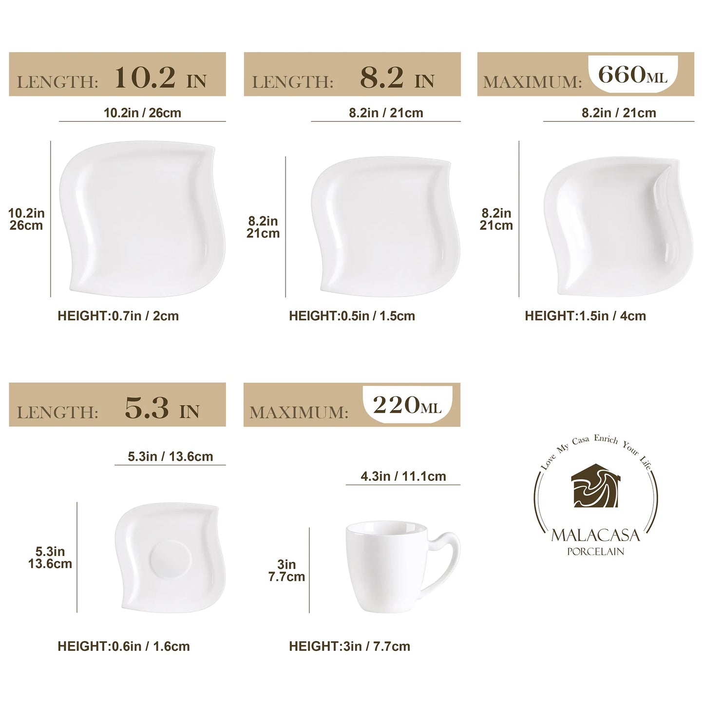 MALACASA Porcelain Dinnerware Set With Cups And Saucers