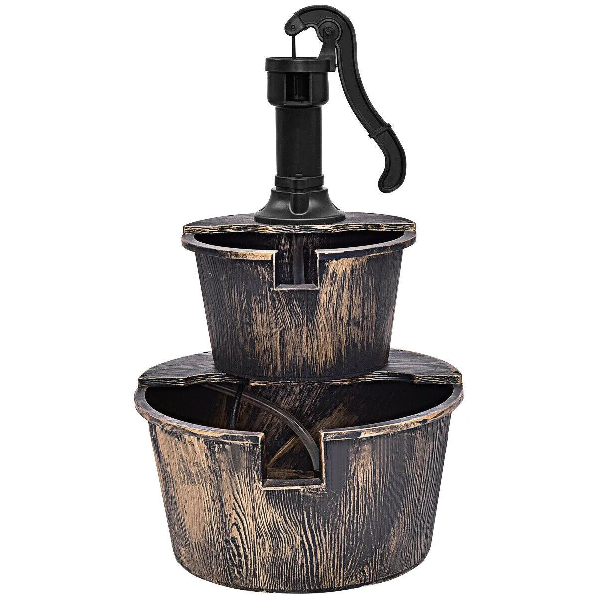 Unbrand 2 Tier Barrel Waterfall Fountain Pump For Outdoor Garden