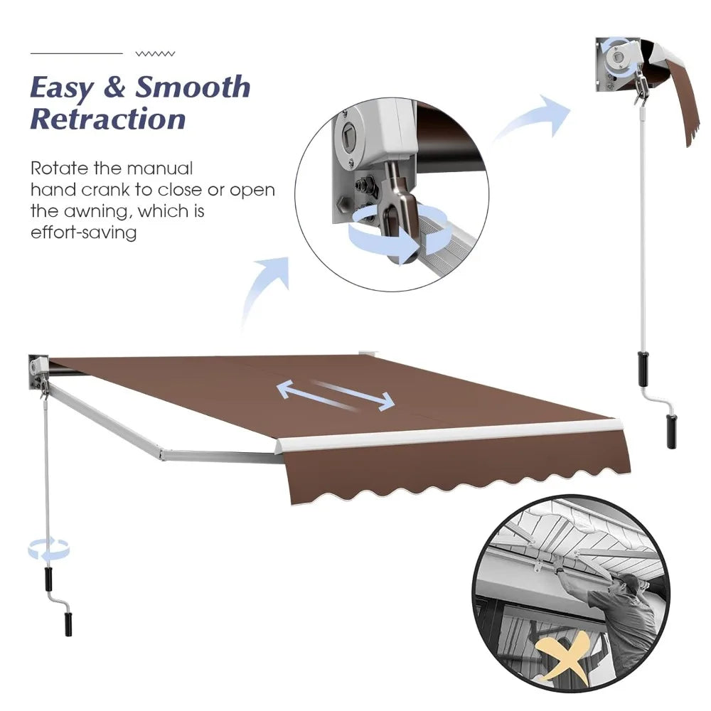 Retractable Patio Awning With Manual Crank And Durable Metal Frame
