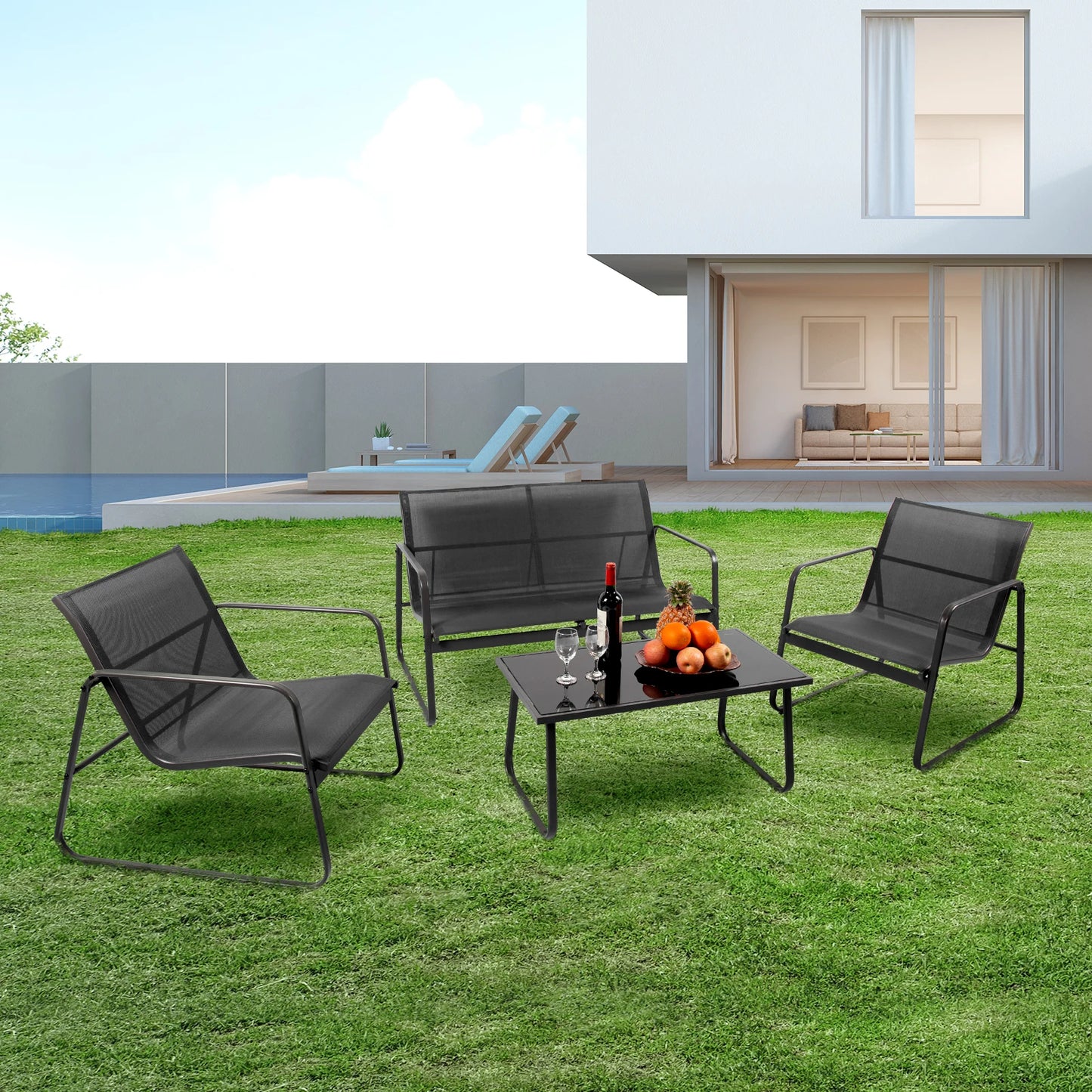 JHK Outdoor Patio Furniture Set With Table And Mesh Back