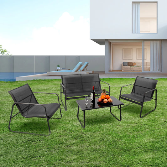 JHK Outdoor Patio Furniture Set With Table And Mesh Back